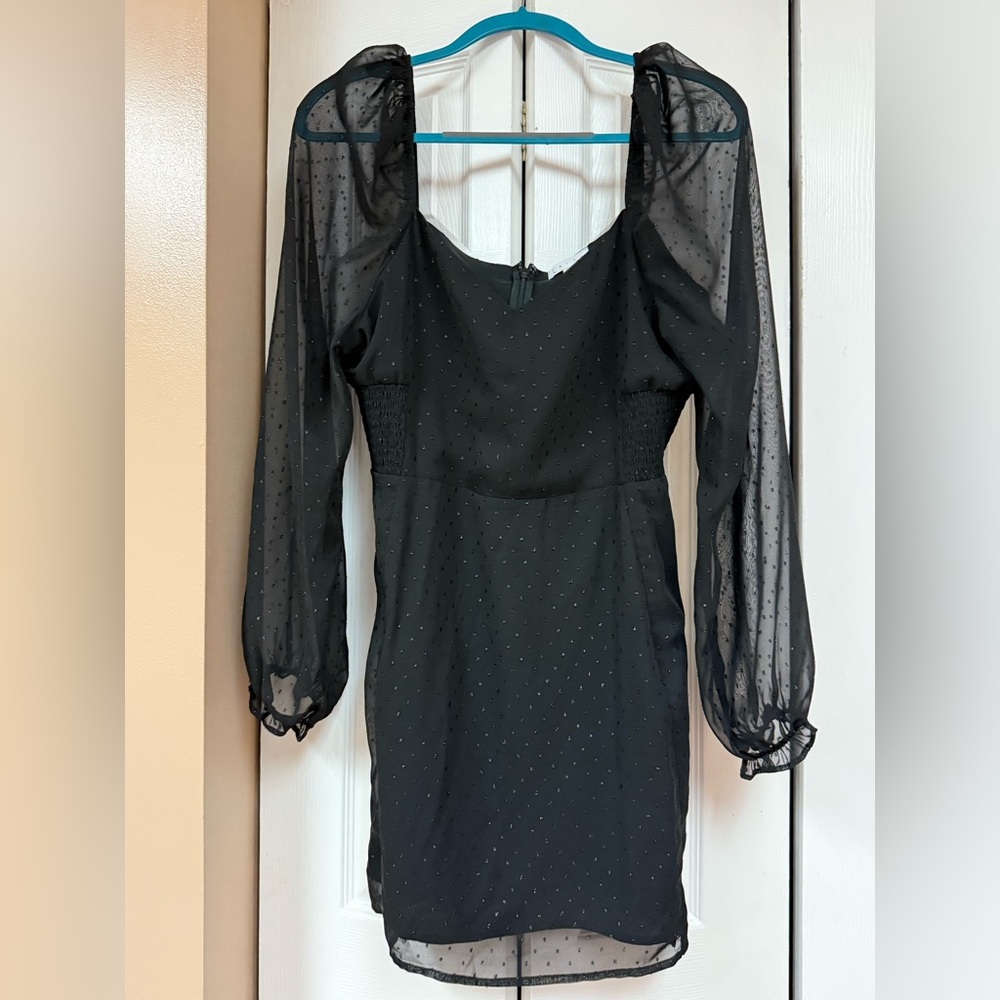 Leith Black Long Sleeve Dress with Sheer Details